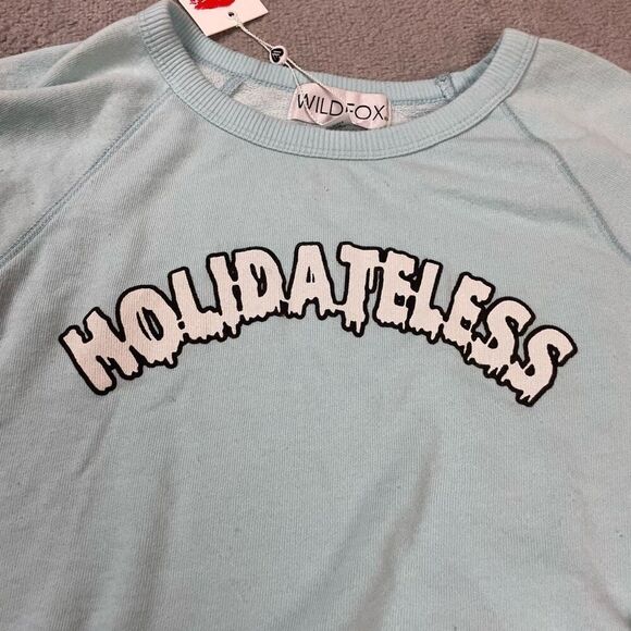 Wildfox Women’s Small Plume Blue Pullover Crewneck Sweater Holidateless NWT - Picture 2 of 5